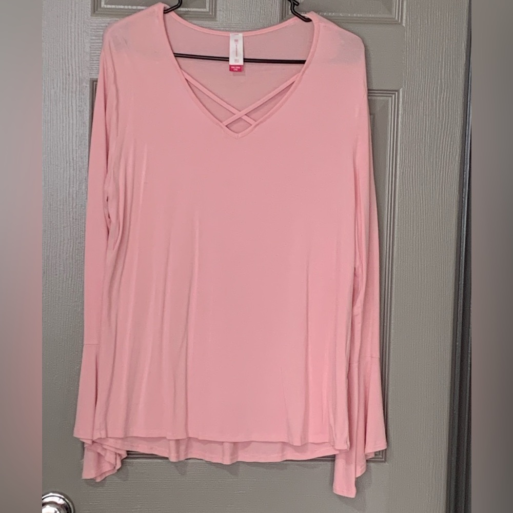 Long flare sleeve V neck blouse